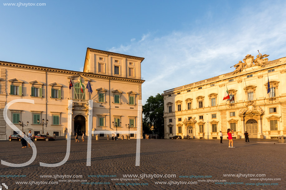 ROME, ITALY - JUNE 24, 2017: Sunset view of Quirinal Palace at Piazza del Quirinale in Rome, Italy