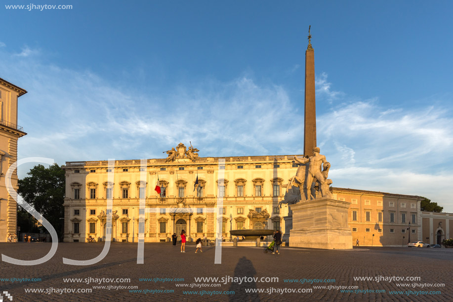 ROME, ITALY - JUNE 24, 2017: Sunset view of Obelisk and Palazzo della Consulta at Piazza del Quirinale in Rome, Italy