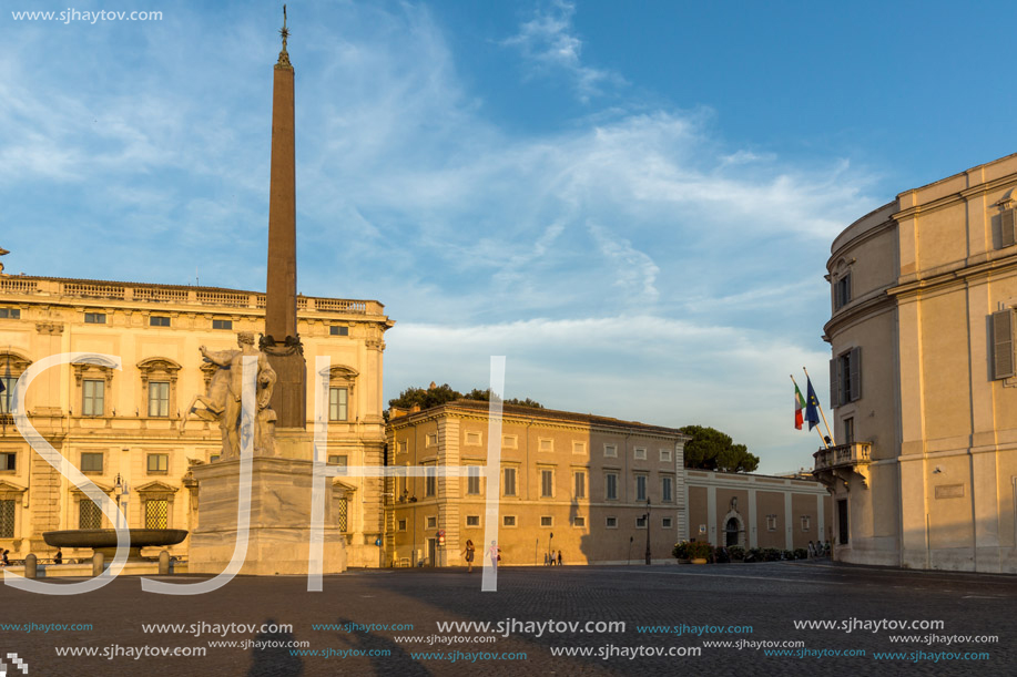 ROME, ITALY - JUNE 24, 2017: Sunset view of Obelisk and Palazzo della Consulta at Piazza del Quirinale in Rome, Italy