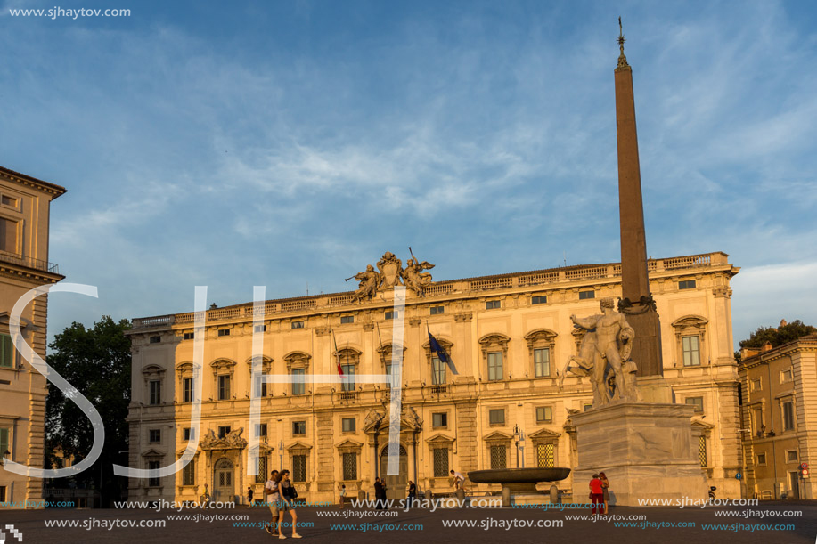 ROME, ITALY - JUNE 24, 2017: Sunset view of Obelisk and Palazzo della Consulta at Piazza del Quirinale in Rome, Italy