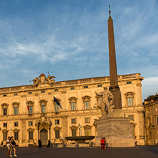 ROME, ITALY - JUNE 24, 2017: Sunset view of Obelisk and Palazzo della Consulta at Piazza del Quirinale in Rome, Italy