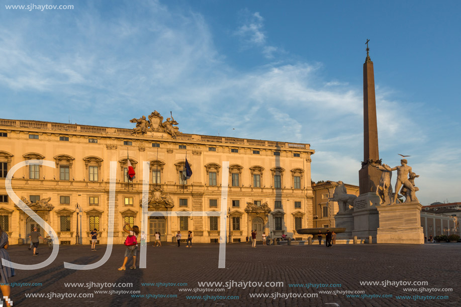 ROME, ITALY - JUNE 24, 2017: Sunset view of Obelisk and Palazzo della Consulta at Piazza del Quirinale in Rome, Italy