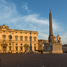 ROME, ITALY - JUNE 24, 2017: Sunset view of Obelisk and Palazzo della Consulta at Piazza del Quirinale in Rome, Italy