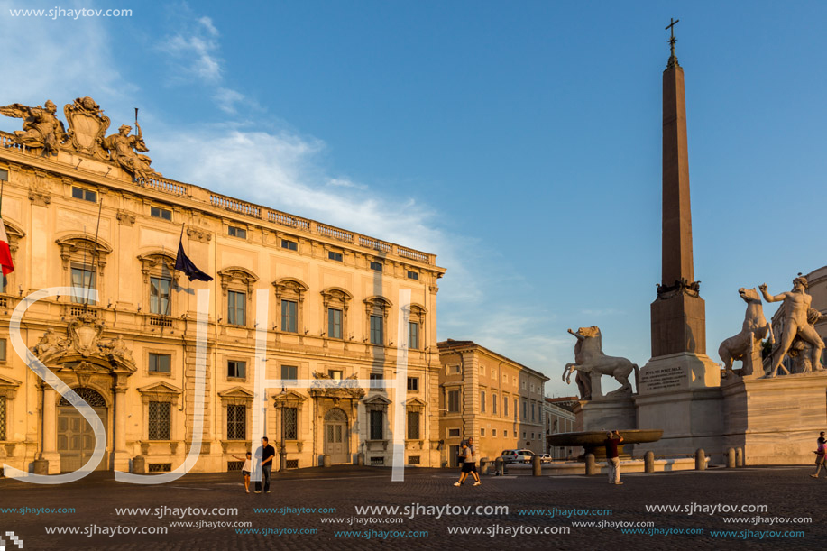 ROME, ITALY - JUNE 24, 2017: Sunset view of Obelisk and Palazzo della Consulta at Piazza del Quirinale in Rome, Italy