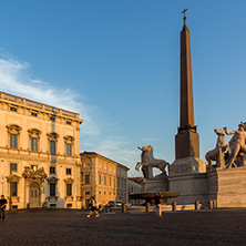 ROME, ITALY - JUNE 24, 2017: Sunset view of Obelisk and Palazzo della Consulta at Piazza del Quirinale in Rome, Italy