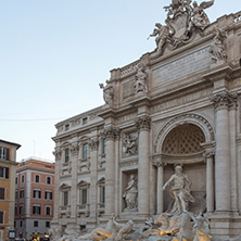 ROME, ITALY - JUNE 24, 2017: Sunset view of Tourist visiting Trevi Fountain (Fontana di Trevi) in city of Rome, Italy