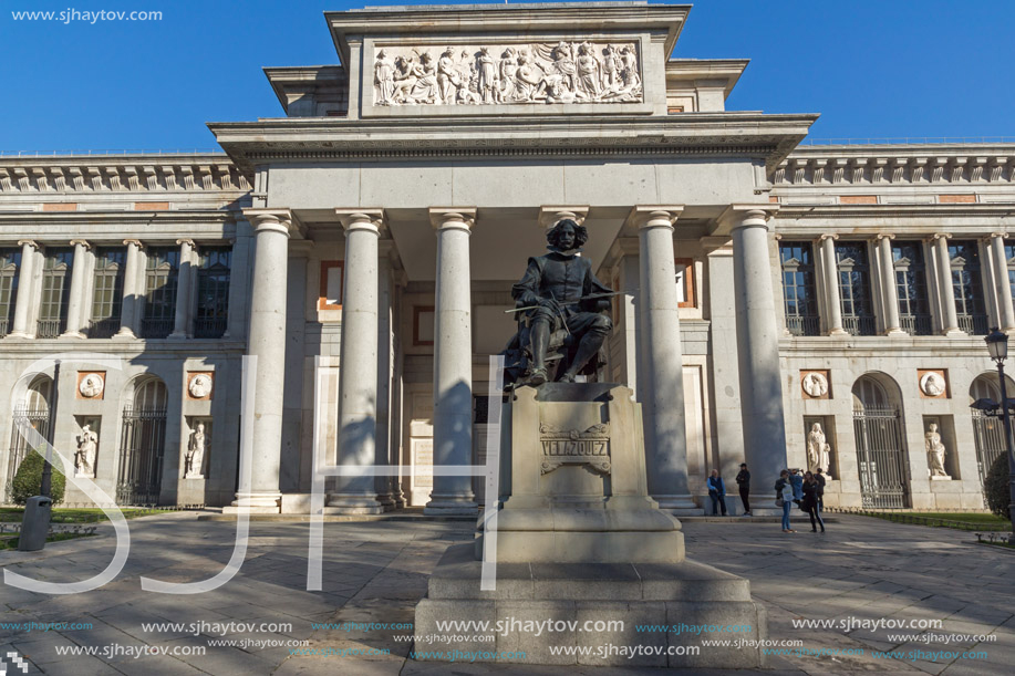 MADRID, SPAIN - JANUARY 22, 2018: Velazquez Statue in front of Museum of the Prado in City of Madrid, Spain