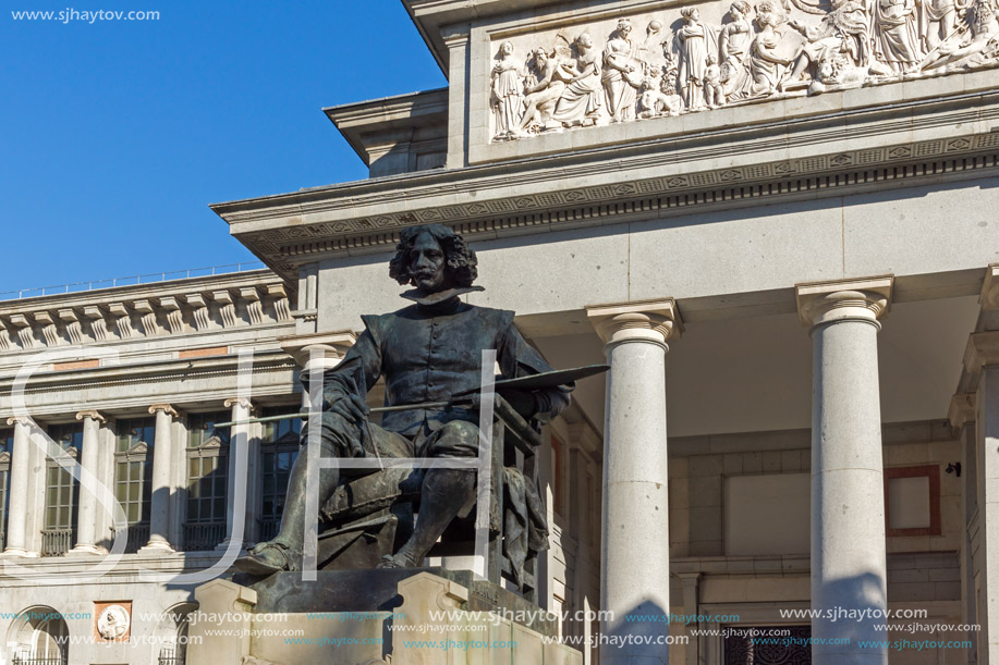 MADRID, SPAIN - JANUARY 22, 2018: Velazquez Statue in front of Museum of the Prado in City of Madrid, Spain