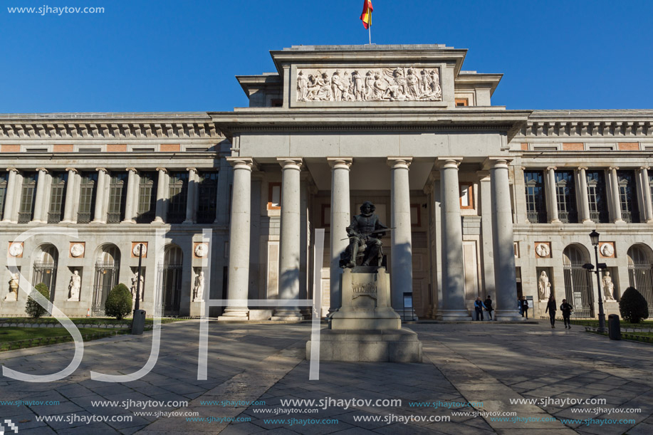 MADRID, SPAIN - JANUARY 22, 2018: Velazquez Statue in front of Museum of the Prado in City of Madrid, Spain