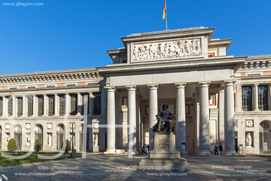 MADRID, SPAIN - JANUARY 22, 2018: Velazquez Statue in front of Museum of the Prado in City of Madrid, Spain