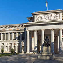 MADRID, SPAIN - JANUARY 22, 2018: Velazquez Statue in front of Museum of the Prado in City of Madrid, Spain
