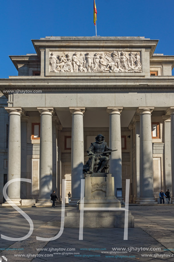 MADRID, SPAIN - JANUARY 22, 2018: Velazquez Statue in front of Museum of the Prado in City of Madrid, Spain