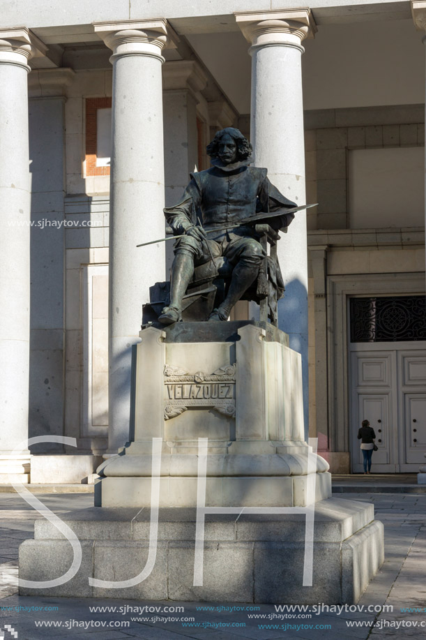 MADRID, SPAIN - JANUARY 22, 2018: Velazquez Statue in front of Museum of the Prado in City of Madrid, Spain