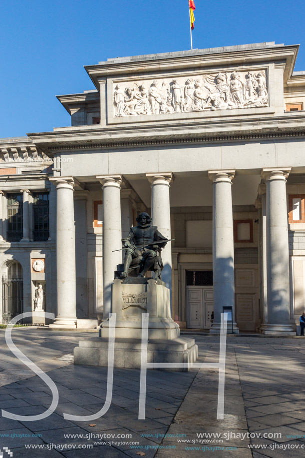 MADRID, SPAIN - JANUARY 22, 2018: Velazquez Statue in front of Museum of the Prado in City of Madrid, Spain