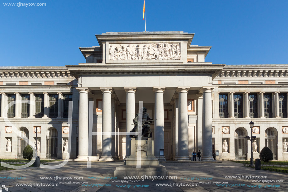 MADRID, SPAIN - JANUARY 22, 2018: Velazquez Statue in front of Museum of the Prado in City of Madrid, Spain