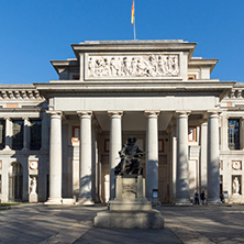 MADRID, SPAIN - JANUARY 22, 2018: Velazquez Statue in front of Museum of the Prado in City of Madrid, Spain