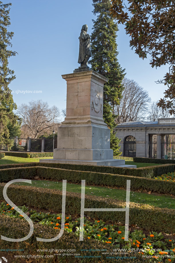 MADRID, SPAIN - JANUARY 22, 2018: Plaza Murillo in front of Museum of the Prado in City of Madrid, Spain