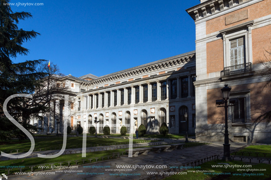 MADRID, SPAIN - JANUARY 22, 2018: Facade of Museum of the Prado in City of Madrid, Spain