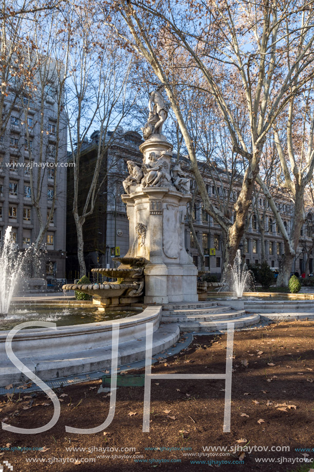 MADRID, SPAIN - JANUARY 22, 2018: Apollo Fountain in City of Madrid, Spain