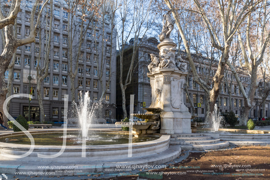 MADRID, SPAIN - JANUARY 22, 2018: Apollo Fountain in City of Madrid, Spain