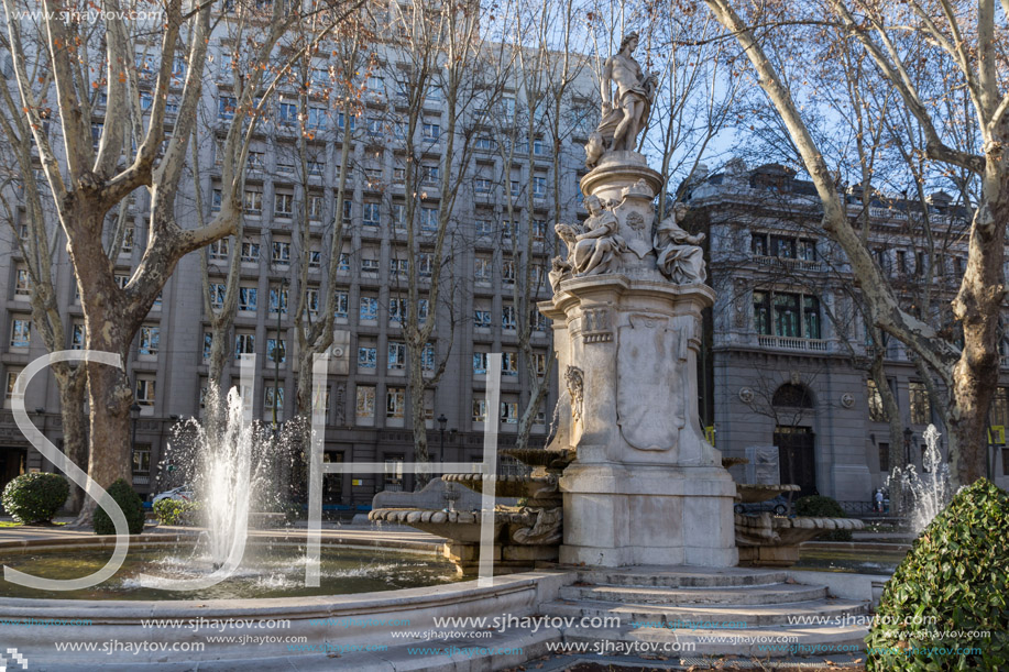 MADRID, SPAIN - JANUARY 22, 2018: Apollo Fountain in City of Madrid, Spain