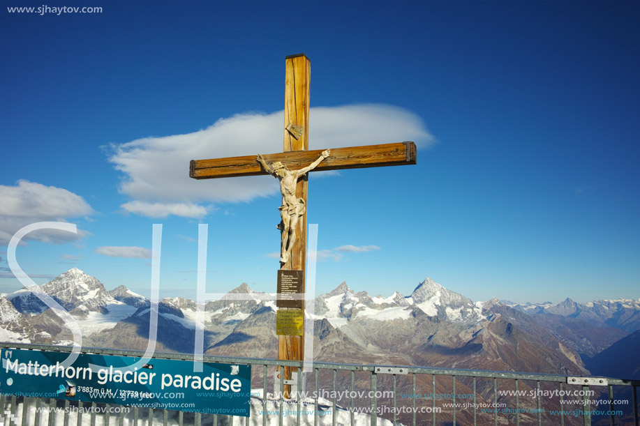 MATTERHORN GLACIER PARADISE, SWITZERLAND - OCTOBER 27, 2015: Crucifixion on Matterhorn Glacier Paradise near Matterhorn Peak, Alps, Switzerland