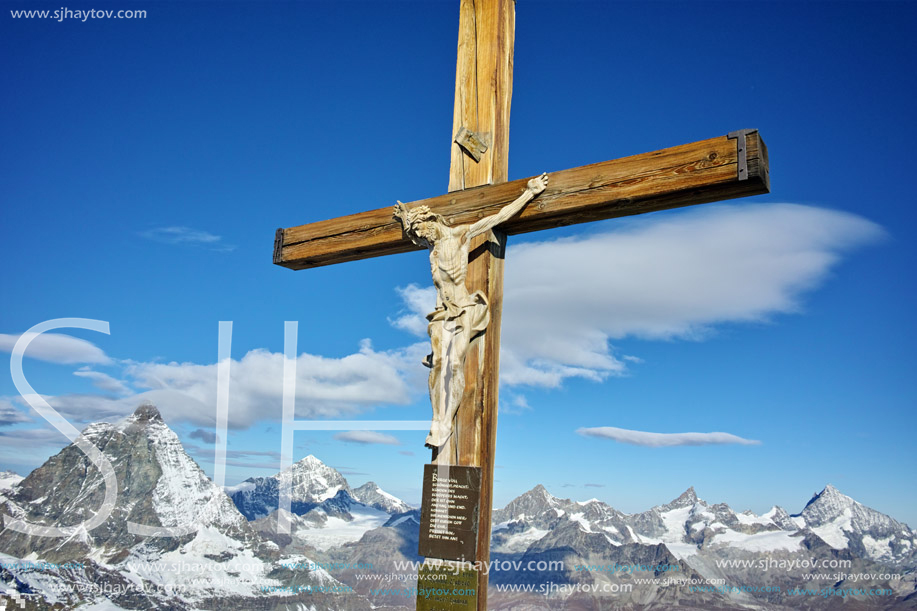 MATTERHORN GLACIER PARADISE, SWITZERLAND - OCTOBER 27, 2015: Crucifixion on Matterhorn Glacier Paradise near Matterhorn Peak, Alps, Switzerland