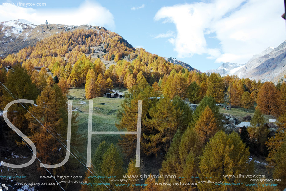 ZERMATT, SWITZERLAND - OCTOBER 27, 2015:  Autumn Panorama of Zermatt Resort, Canton of Valais, Switzerland