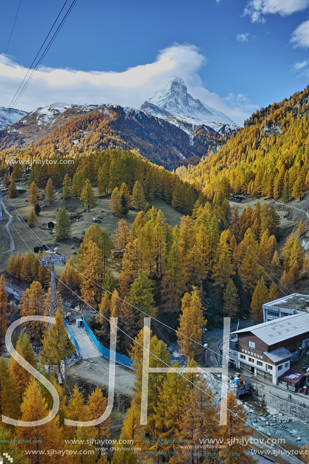 ZERMATT, SWITZERLAND - OCTOBER 27, 2015:  Autumn Panorama of Zermatt Resort, Canton of Valais, Switzerland