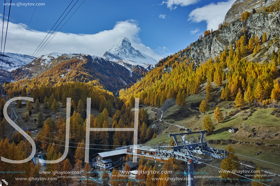 ZERMATT, SWITZERLAND - OCTOBER 27, 2015:   Autumn Panorama of Zermatt Resort, Canton of Valais, Switzerland