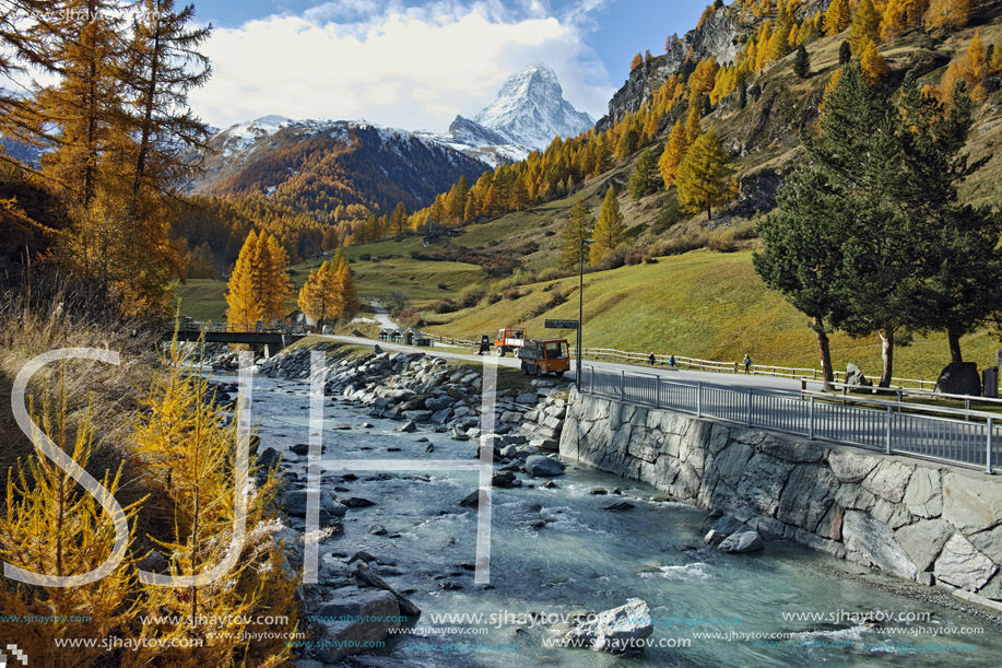 ZERMATT, SWITZERLAND - OCTOBER 27, 2015:  Autumn Panorama of Zermatt Resort, Canton of Valais, Switzerland