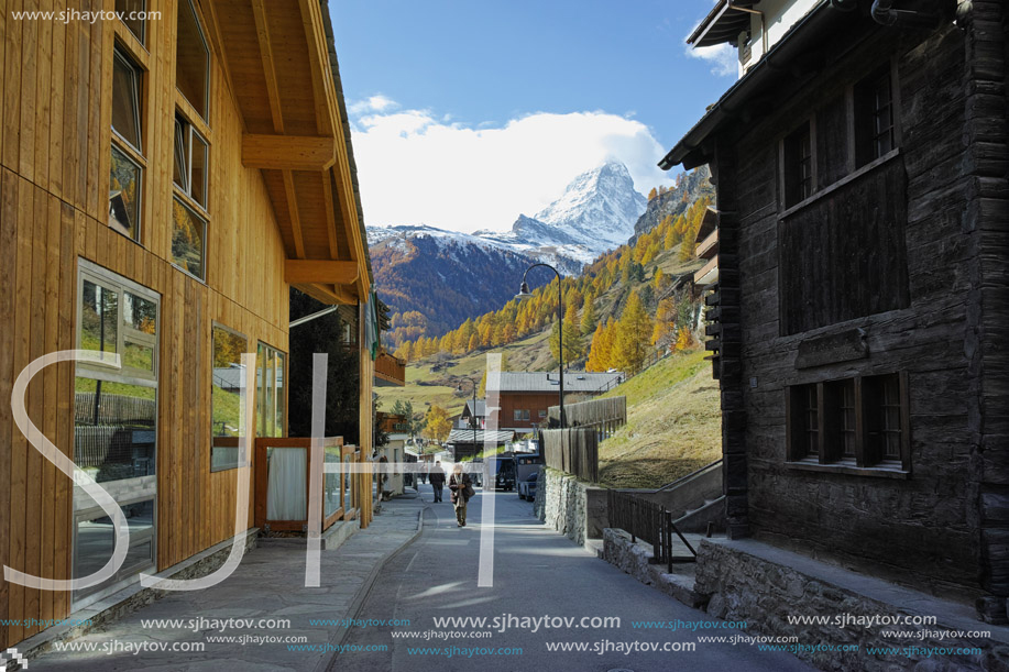 ZERMATT, SWITZERLAND - OCTOBER 27, 2015:   Autumn Panorama of Zermatt Resort, Canton of Valais, Switzerland