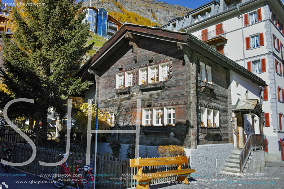 ZERMATT, SWITZERLAND - OCTOBER 27, 2015:  Typical Street in Zermatt Resort, Canton of Valais, Switzerland