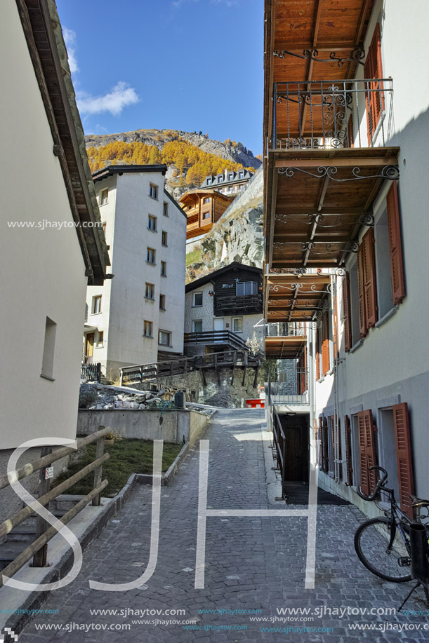 ZERMATT, SWITZERLAND - OCTOBER 27, 2015:  Typical Street in Zermatt Resort, Canton of Valais, Switzerland