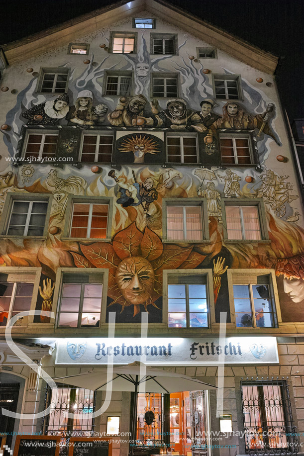 LUCERNE, SWITZERLAND - OCTOBER 27, 2015: Night photo of Old town and the historic center of City of Luzern, Switzerland