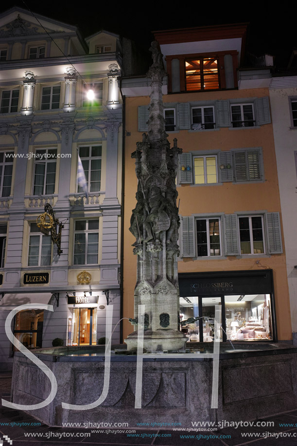 LUCERNE, SWITZERLAND - OCTOBER 27, 2015: Night photo of Old town and the historic center of City of Luzern, Switzerland