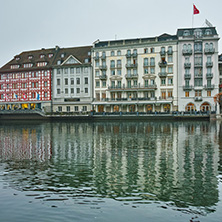 LUCERNE, SWITZERLAND - OCTOBER 28, 2015: The Reuss River River passes through the historic center of City of Luzern, Switzerland