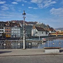 LUCERNE, SWITZERLAND - OCTOBER 28, 2015: The Reuss River passes through the historic center of City of Luzern, Switzerland