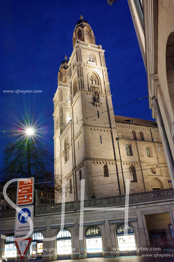 ZURICH, SWITZERLAND -OCTOBER 28, 2015: Amazing Night photo of Zurich and Limmat River, Switzerland