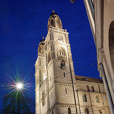 ZURICH, SWITZERLAND -OCTOBER 28, 2015: Amazing Night photo of Zurich and Limmat River, Switzerland