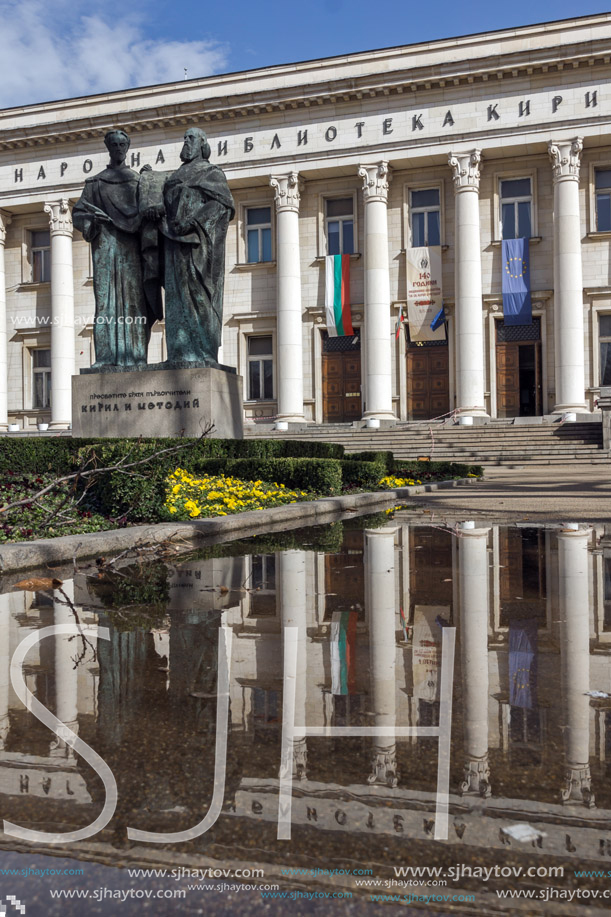 SOFIA, BULGARIA - MARCH 17, 2018: Amazing view of National Library St. Cyril and Methodius in Sofia, Bulgaria