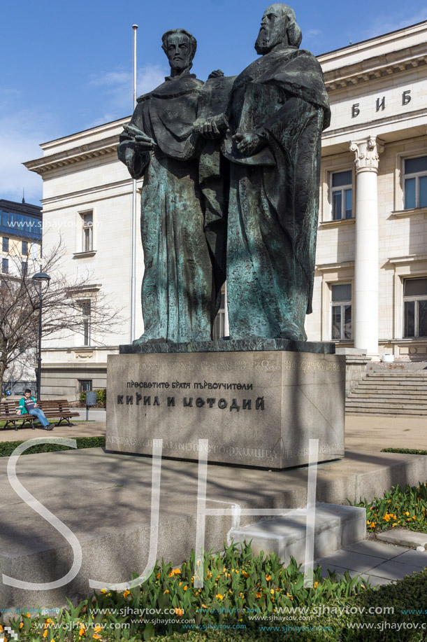 SOFIA, BULGARIA - MARCH 17, 2018: Amazing view of National Library St. Cyril and Methodius in Sofia, Bulgaria