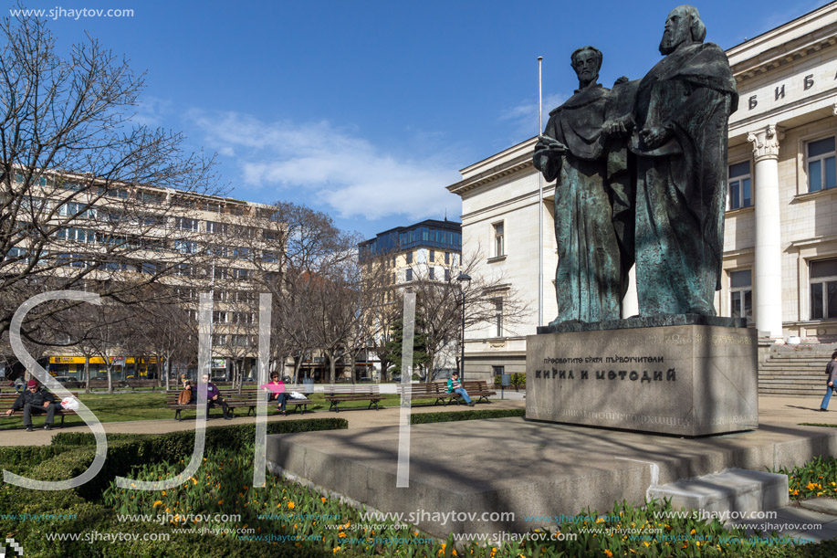 SOFIA, BULGARIA - MARCH 17, 2018: Amazing view of National Library St. Cyril and Methodius in Sofia, Bulgaria
