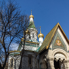 SOFIA, BULGARIA - MARCH 17, 2018:  Amazing view of Golden Domes Russian church in Sofia, Bulgaria