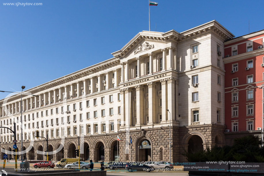 SOFIA, BULGARIA - MARCH 17, 2018:  Buildings of Council of Ministers in city of Sofia, Bulgaria