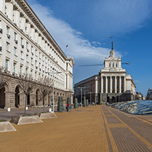 SOFIA, BULGARIA - MARCH 17, 2018:  Buildings of Council of Ministers and Former Communist Party House in Sofia, Bulgaria