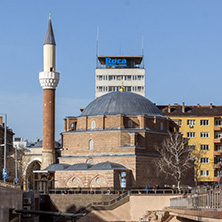 SOFIA, BULGARIA - MARCH 17, 2018:  Banya Bashi Mosque and ruins of ancient Serdica in Sofia, Bulgaria