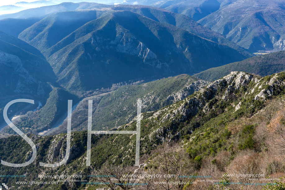 Landscape of Nestos River Gorge near town of Xanthi, East Macedonia and Thrace, Greece