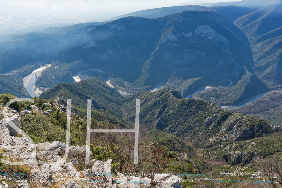 Landscape of Nestos River Gorge near town of Xanthi, East Macedonia and Thrace, Greece