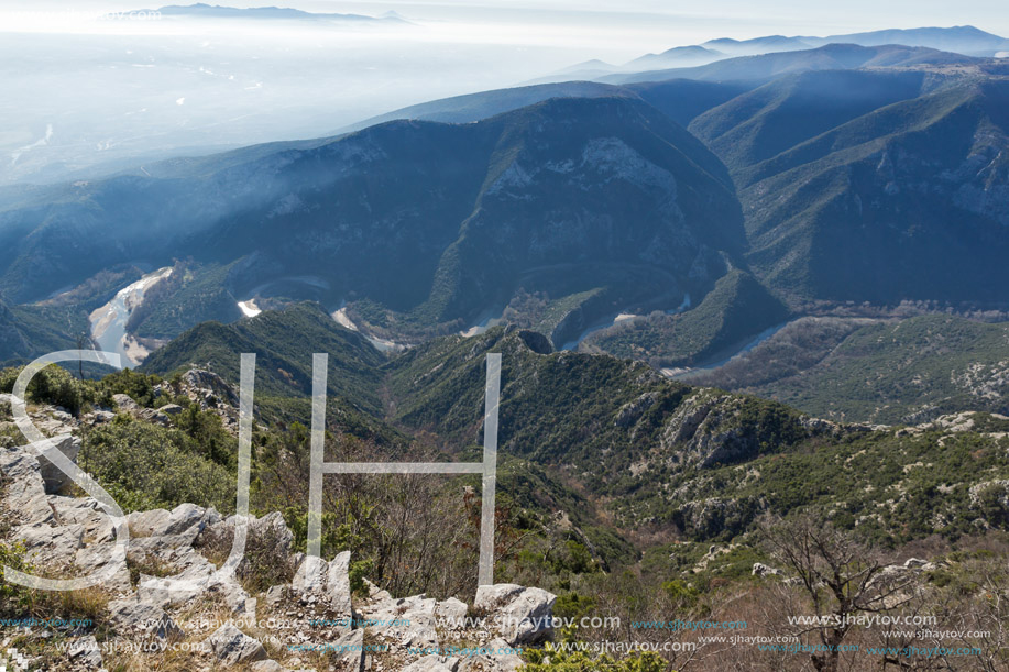 Landscape of Nestos River Gorge near town of Xanthi, East Macedonia and Thrace, Greece